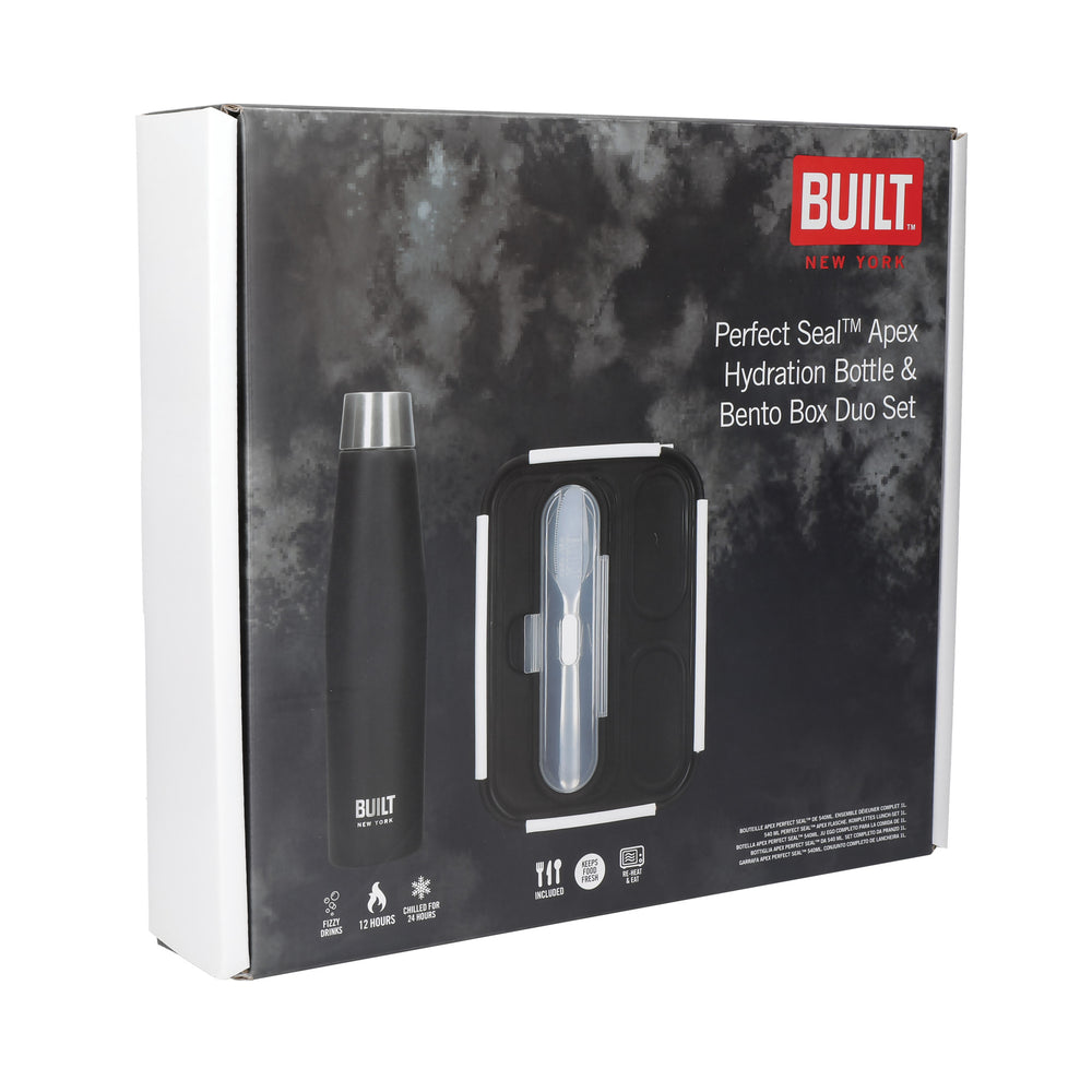 BUILT Bento Lunch Box & Apex Insulated Water Bottle Set, Black