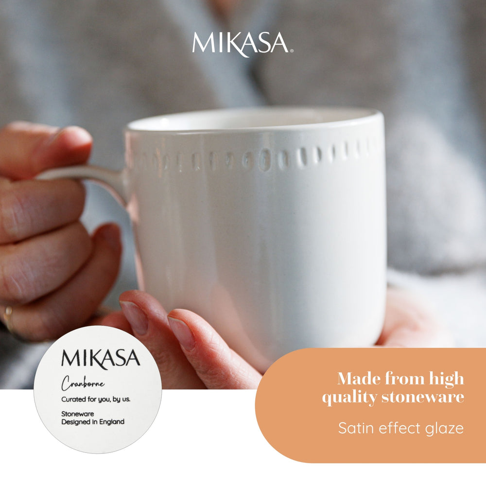 Mikasa Cranborne Stoneware Mugs, Set of 4, 320ml, Cream