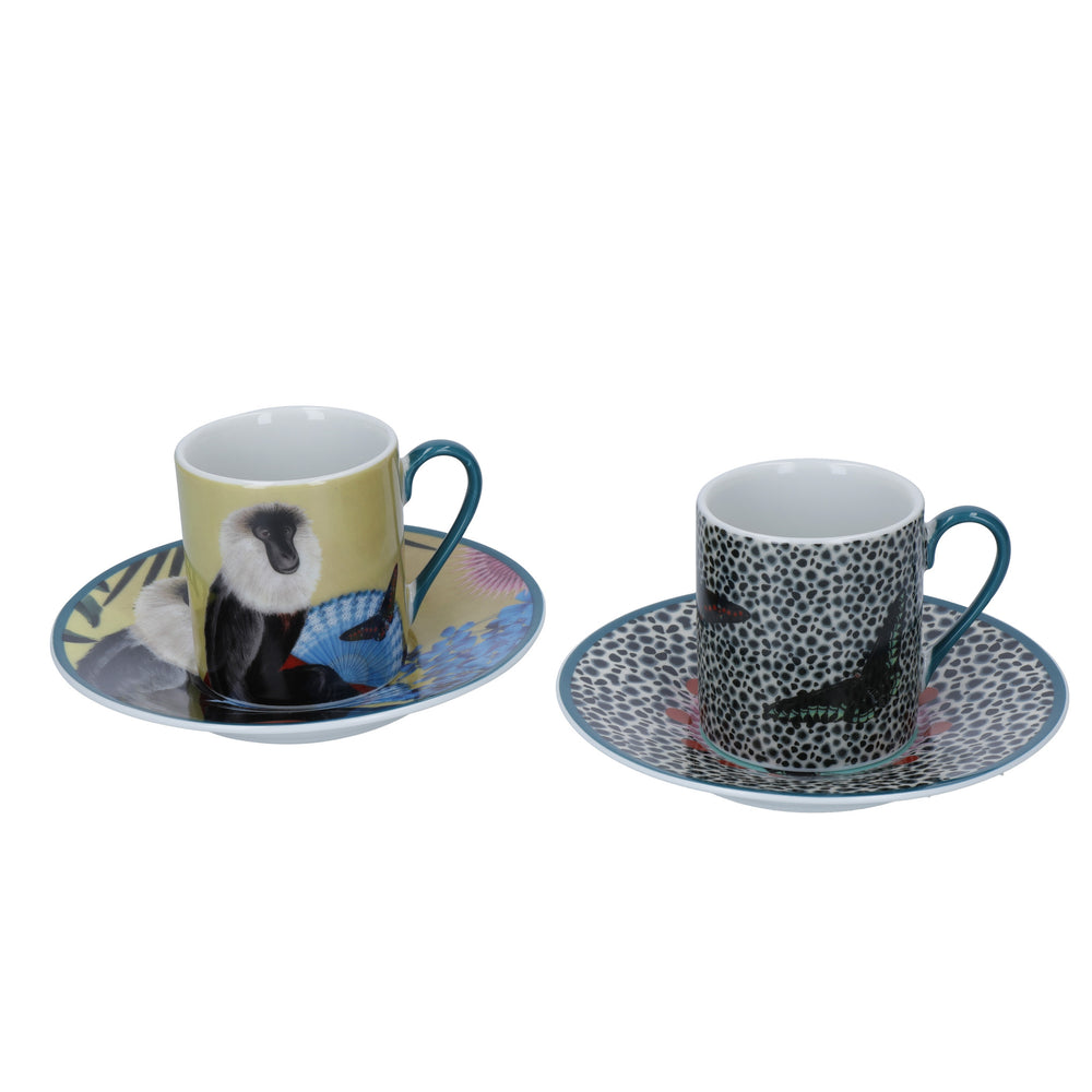 Mikasa x Sarah Arnett Porcelain Espresso Cups and Saucers, Set of 2, 85ml