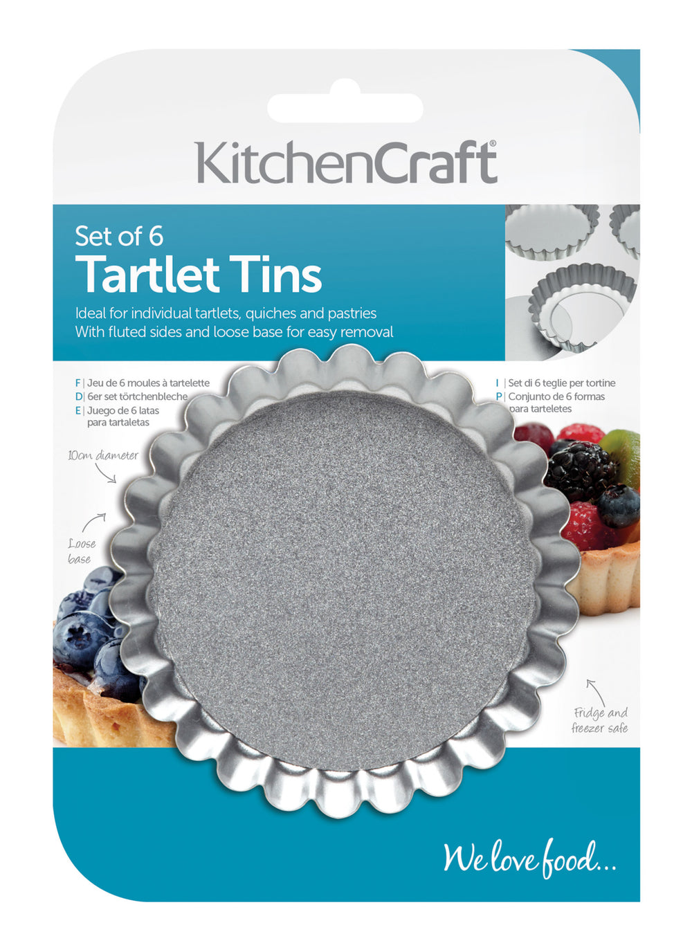 KitchenCraft Loose Base Tart Tins, Set of 6, 10cm