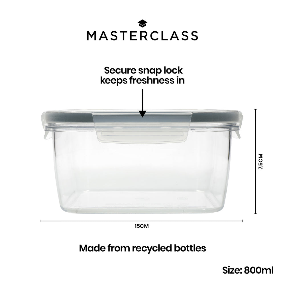 MasterClass Eco-Snap 800ml Recycled Plastic Food Storage Container - Square