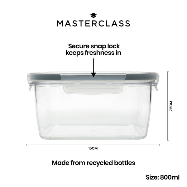 MasterClass Eco-Snap 800ml Recycled Plastic Food Storage Container - Square image 8