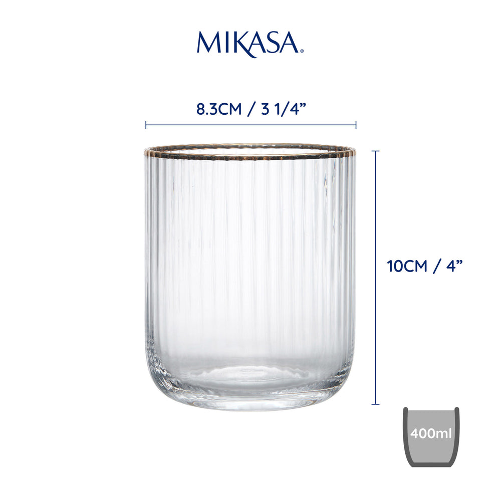 Mikasa Sorrento Ridged Crystal Tumbler Glasses, Set of 4, 400ml