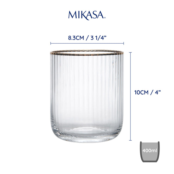 Mikasa Sorrento Ridged Crystal Tumbler Glasses, Set of 4, 400ml image 8