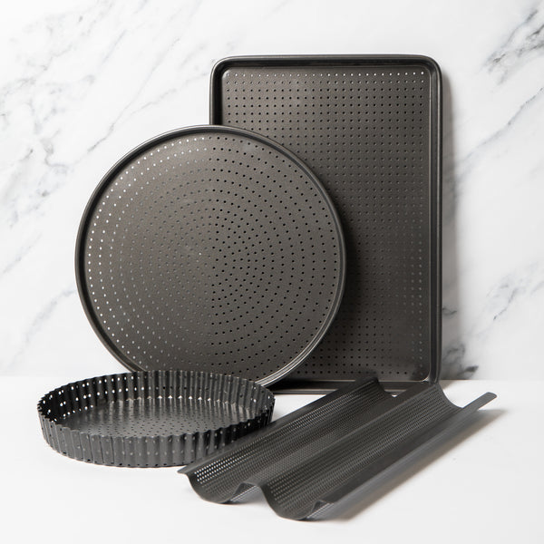 4pc Crusty Bake Non-Stick Bakeware Set with Quiche Tin, Pizza Crisper, Baguette Tray and Baking Tray image 2