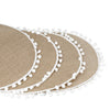 Natural Elements Set of 4 Woven Hessian Placemats with Pom Pom Decorations