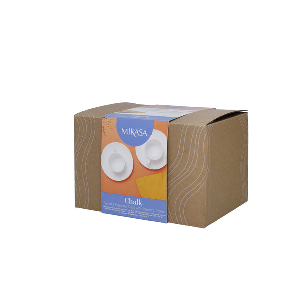 Mikasa Chalk Set of 2 Porcelain Espresso Cups and Saucers, 90ml, White image 4