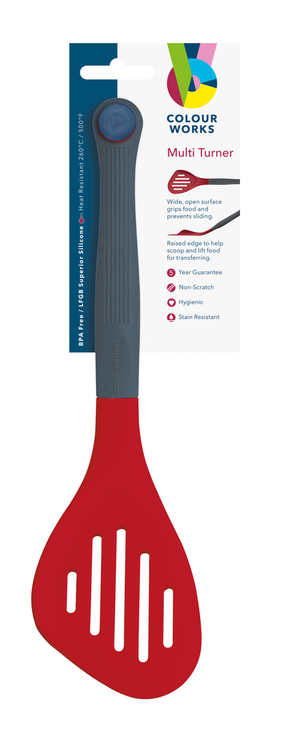 Colourworks Brights Red Long Handled Silicone-Headed Slotted Food Turner image 4