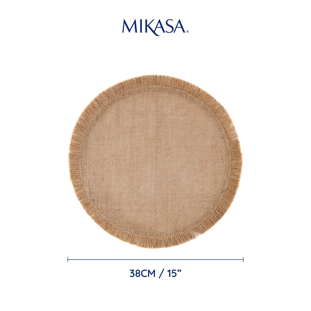 Mikasa Round Hessian Placemats, Set of 4, Natural, 38cm