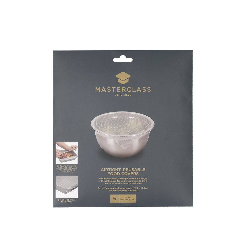 MasterClass Set of 4 Silicone Stretch Lids - Reusable Eco-Friendly Cling Film Alternatives