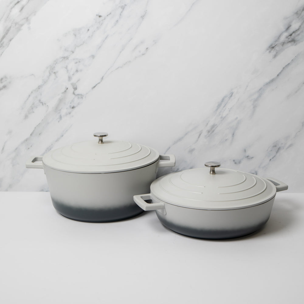 2pc Cookware Set with Grey Ombre Non-Stick Cast Aluminium Casserole Dishes 28cm/4L and 28cm/5L