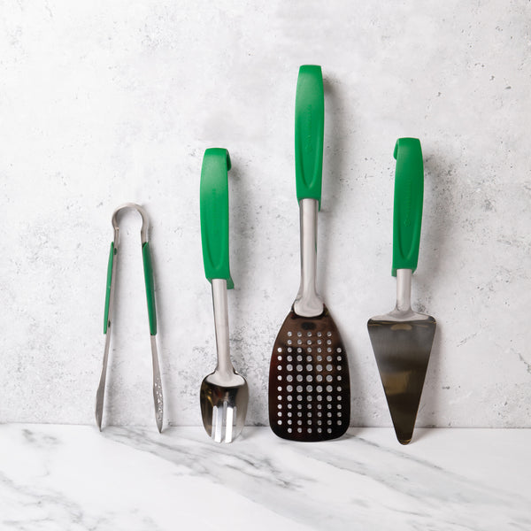 MasterClass Utensil Set with Slotted Turner, Cake Server, Buffet Salad Fork and Buffet Tongs - Green image 2