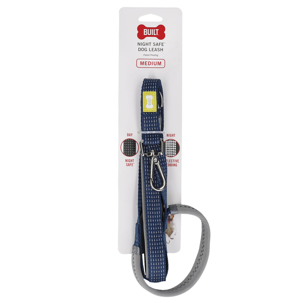 BUILT PET Medium Double Handle Night Safe Reflective Lead - Blue