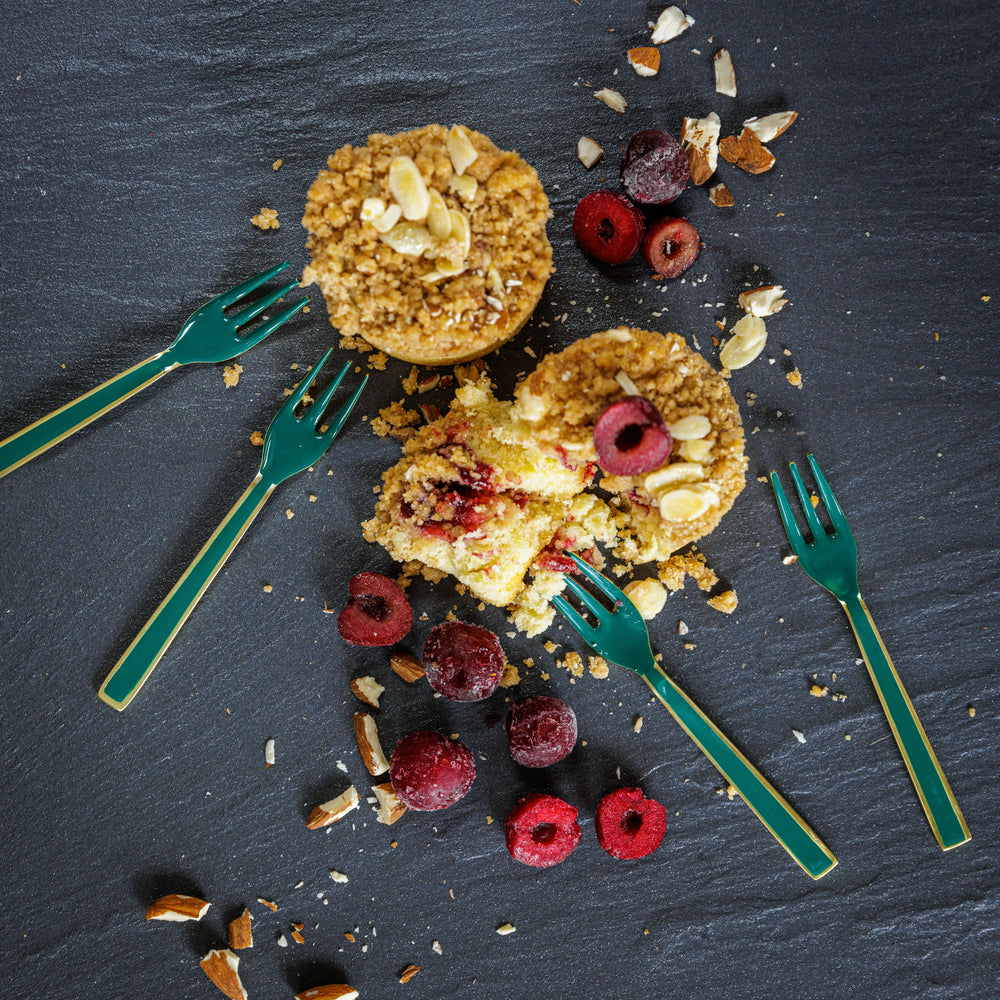 Artesà Set of Mini Serving Forks - Green and Gold, 4 Pieces