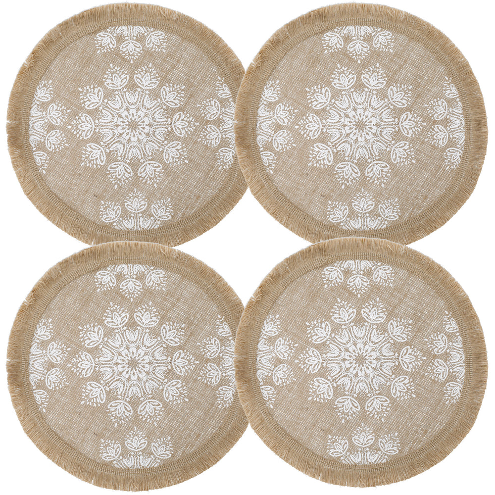 Creative Tops Round Hessian Placemats, Set of 4, White Mandala Design, 43cm