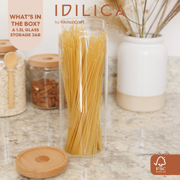 KitchenCraft Idilica Glass Storage Jar with Beechwood Lid, 1300ml image 9