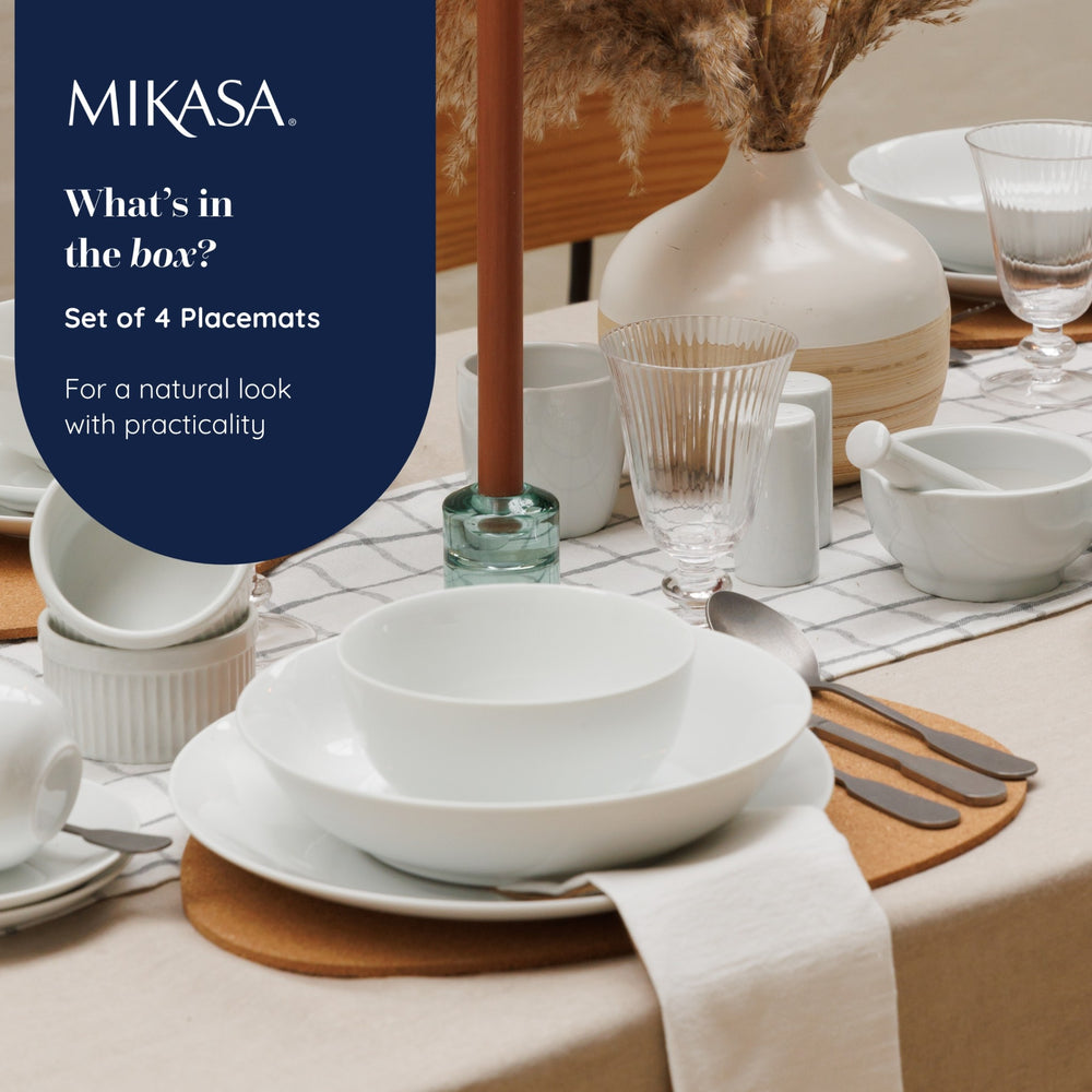 Mikasa Pebble-Shaped Cork Placemats, Set of 4, Natural, 38 x 30cm