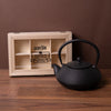 2pc Tea Set including Large Black Cast Iron Japanese Teapot with Infuser, 900ml and Wooden Compartment Tea Box