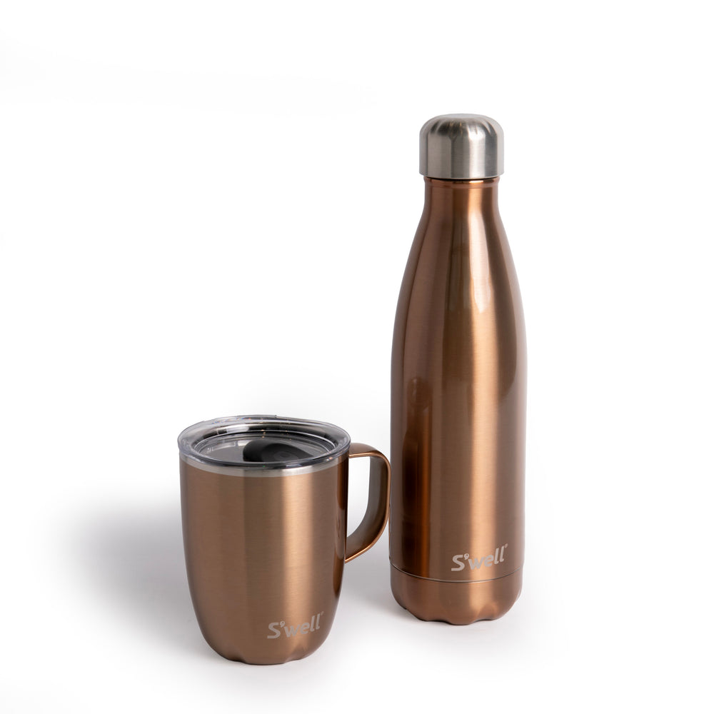 S'well 2pc Travel Mug and Bottle Set with Stainless Steel Water Bottle, 500ml and Travel Mug, 350ml, Pyrite image 1