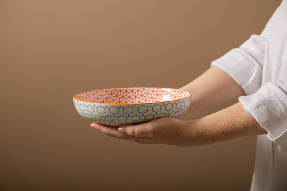 Mikasa Blue Geometric Stoneware Bowl, 21 cm
