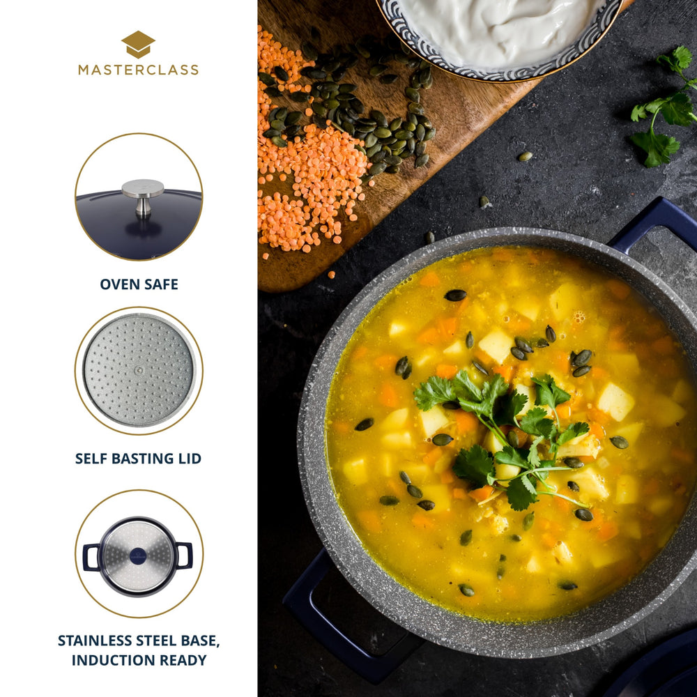 MasterClass Shallow 4 Litre Casserole Dish with Lid - Metallic Blue