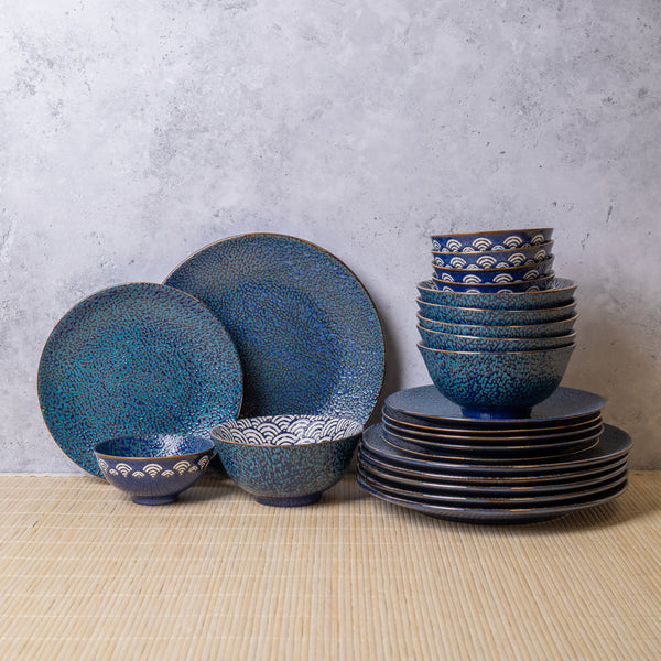 24pc Blue Porcelain Dining Set with 6x Dinner Plates, 6x Side Plates, 6x Miso Bowls and 6x Rice Bowls - Satori image 2
