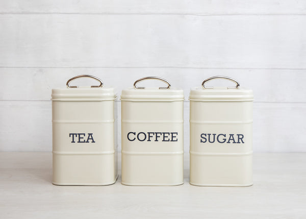 KitchenCraft Living Nostalgia Tea, Coffee and Sugar Canisters in Gift Box, Steel - Antique Cream image 2