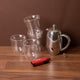 6pc Coffee Set with 3-Cup Stainless Steel French Press, 2x Latte Glasses, 2x Cappuccino Cups and Red Battery Milk Frother