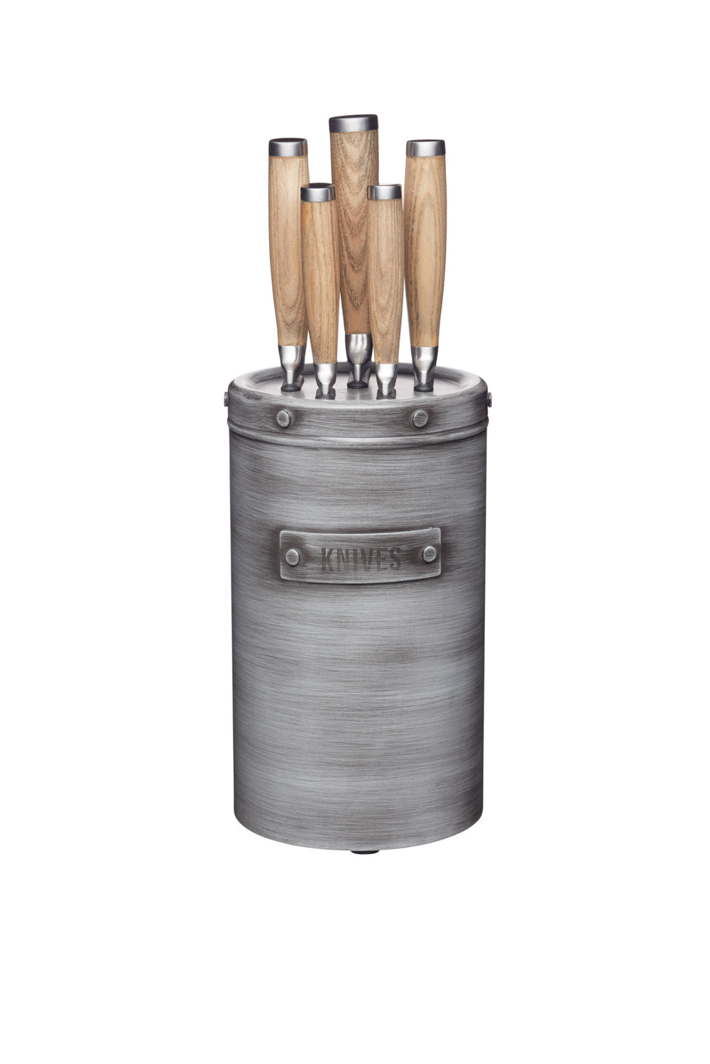 6pc Chopping Bundle with 5pc Knife Set & Metal Storage Block and Rectangular Mango Wood Butchers Block