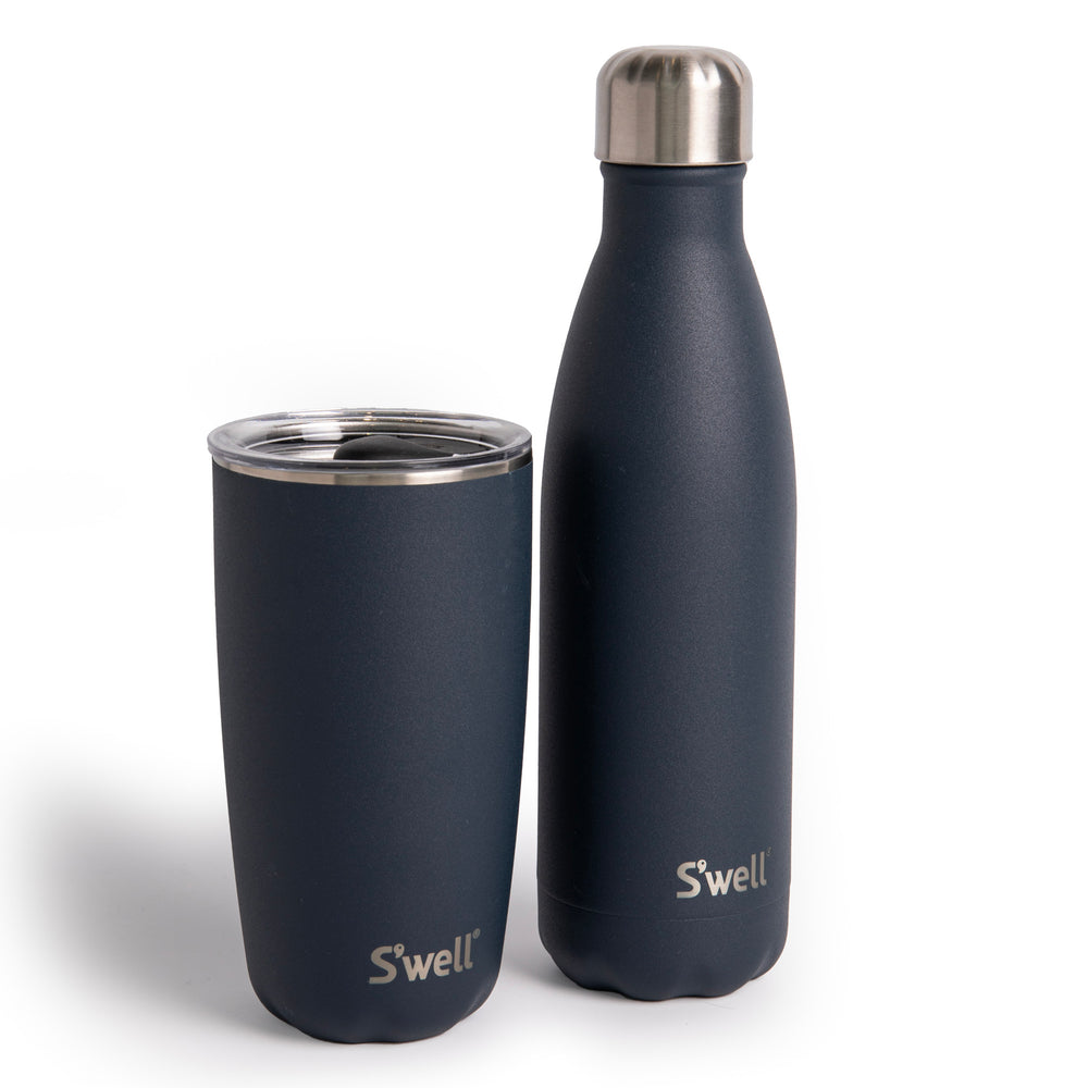 S'well 2pc Travel Cup and Bottle Set with Stainless Steel Water Bottle, 500ml and Drinks Tumbler, 530ml, Azurite image 1