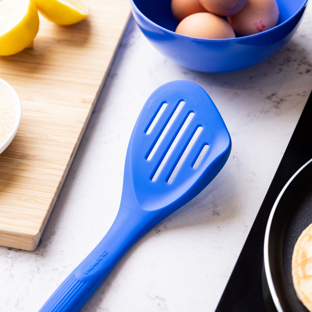 Colourworks Blue Silicone Fish Slice with Raised Edge, Slotted Design