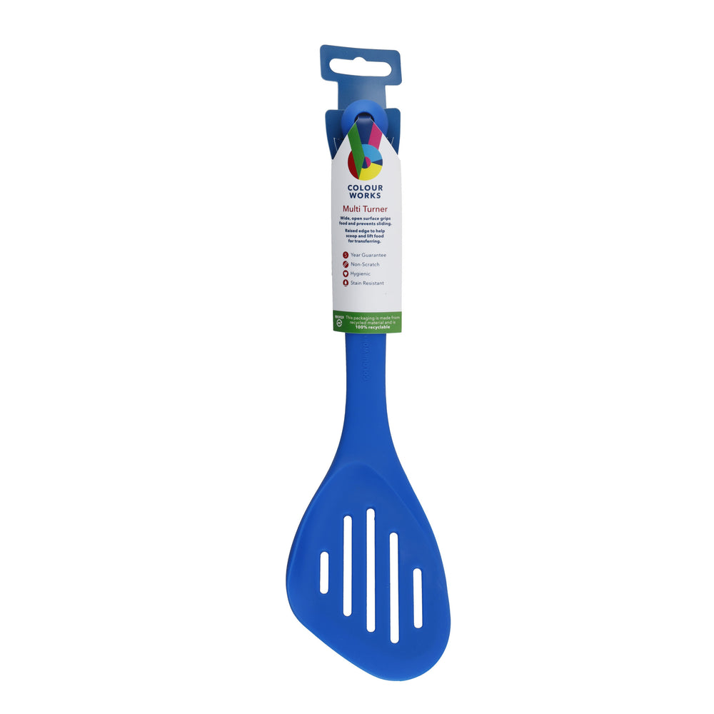 Colourworks Blue Silicone Fish Slice with Raised Edge, Slotted Design