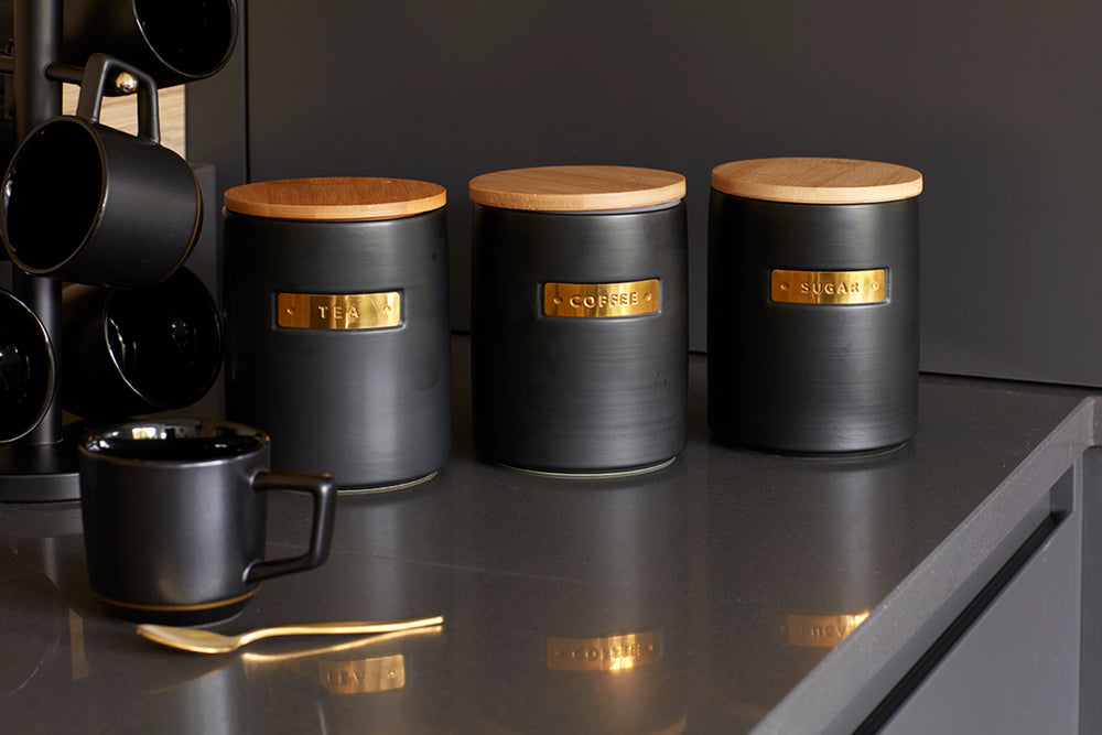 MasterClass Stoneware and Brass Effect Coffee Canister with Airtight Bamboo Lid