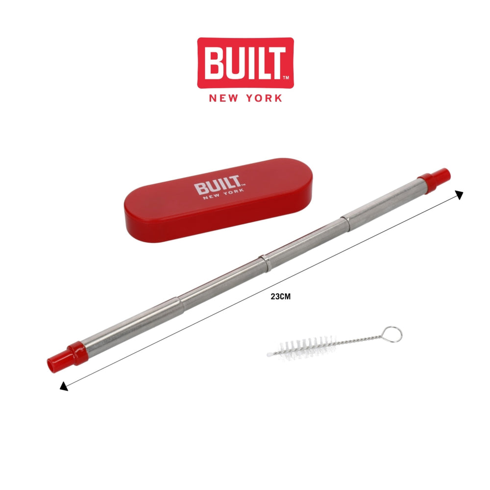 BUILT Retractable Straw with Protective Case - Stainless Steel, Red