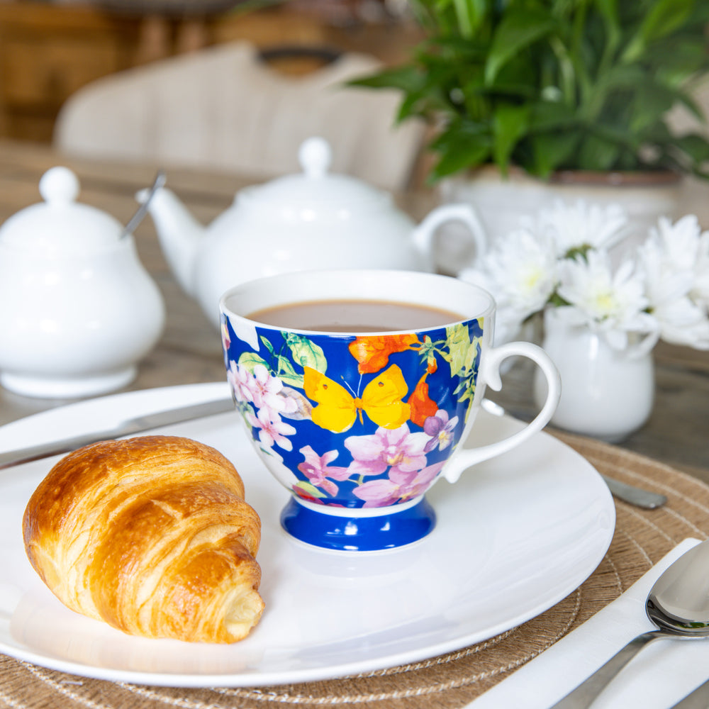 Set of 4 KitchenCraft China Blue Butterfly Mugs