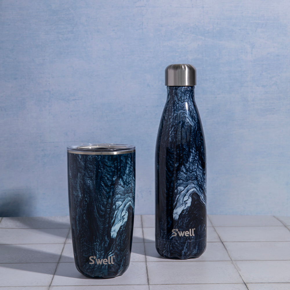 S'well 2pc Travel Cup and Bottle Set with Stainless Steel Water Bottle, 500ml and Drinks Tumbler, 530ml, Azurite Marble