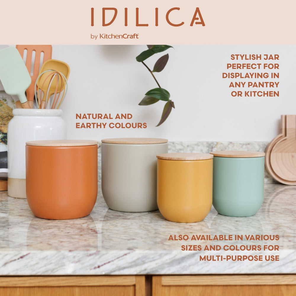Idilica 3pc Set of Yellow Kitchen Canisters with Beechwood Lid