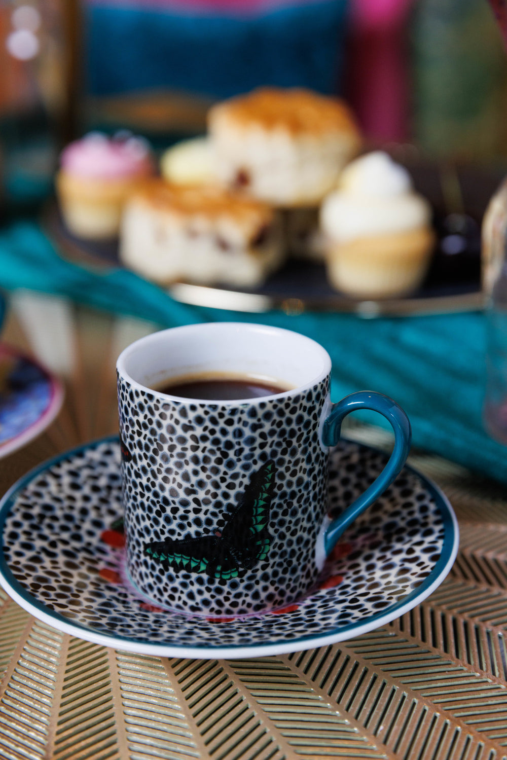 Mikasa x Sarah Arnett Porcelain Espresso Cups and Saucers, Set of 2, 85ml