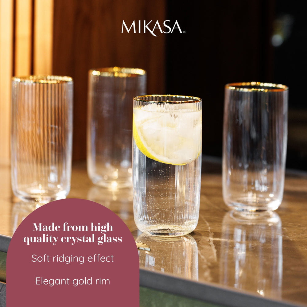 Mikasa Sorrento Ridged Crystal Highball Glasses, Set of 4, 510ml