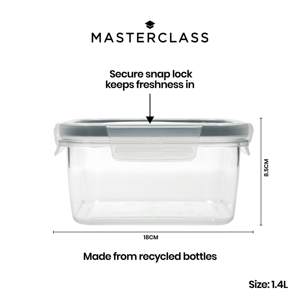 MasterClass Eco-Snap 1.4L Recycled Plastic Food Storage Container - Square