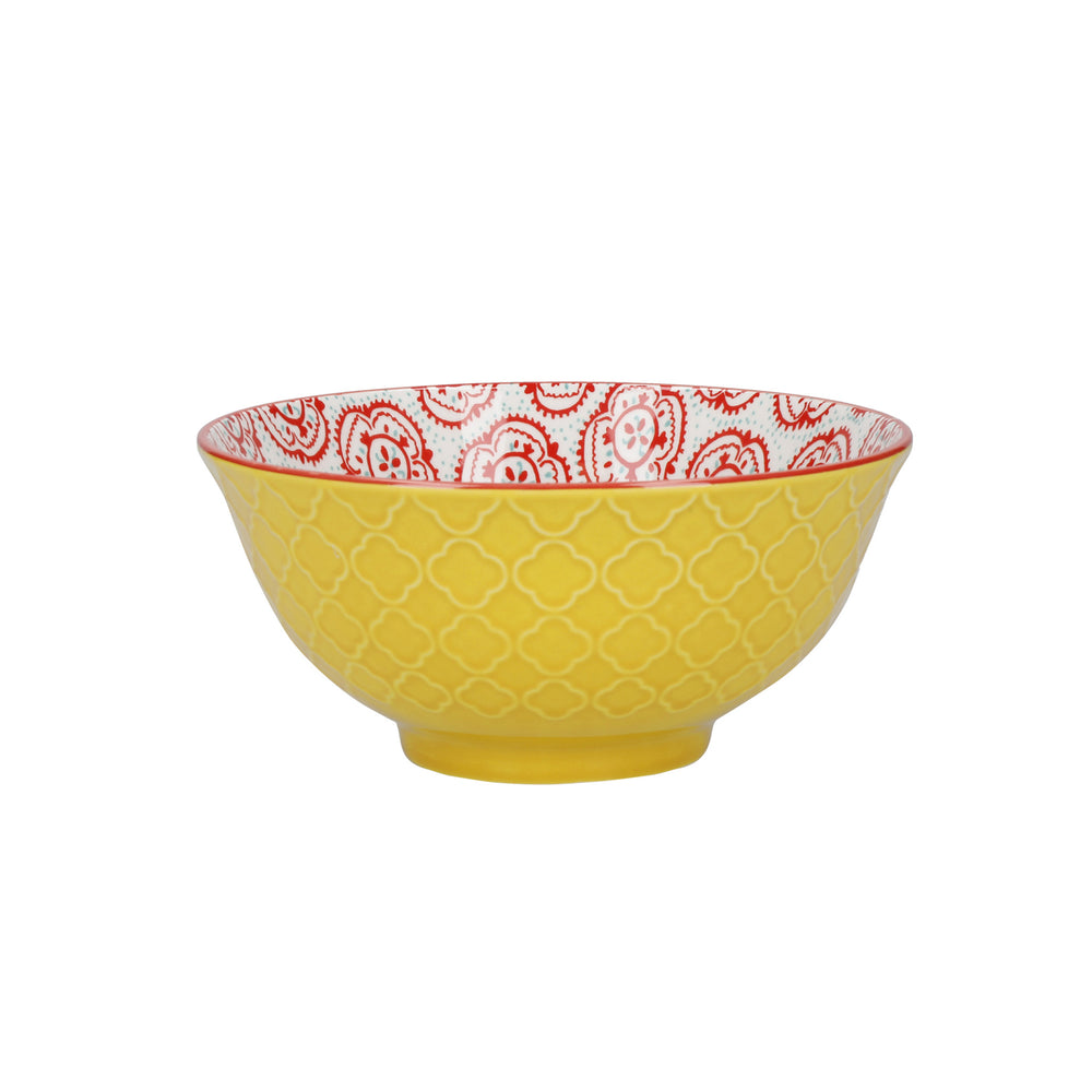 KitchenCraft Patterned Cereal Bowl Set in Gift Box, Ceramic, 'Brights' Designs, 15cm, 4 Pieces