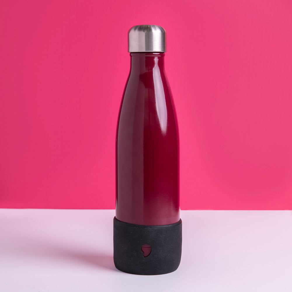 S'well 2pc Travel Bottle Set with Stainless Steel Water Bottle, 500ml, Wild Cherry and Black Small Bumper