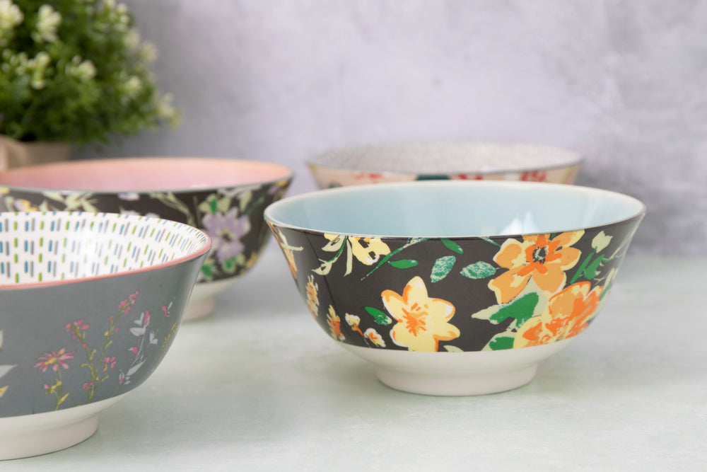 KitchenCraft Set of 4 Ceramic Cereal Bowls - 'Floral' Design