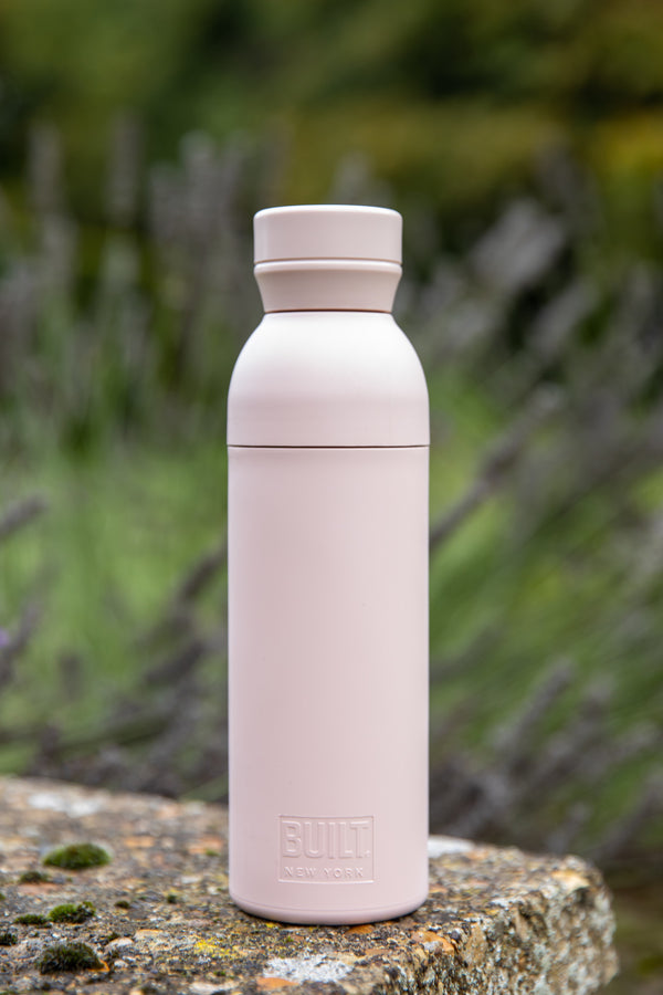 BUILT Planet Bottle, 500ml Recycled Reusable Water Bottle with Leakproof Lid - Pale Pink image 6