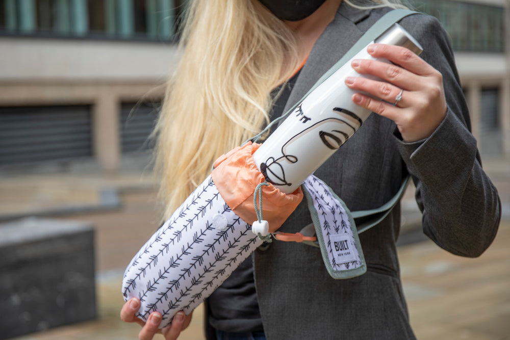 BUILT Insulated Bottle Bag with Shoulder Strap and Food-Safe Thermal Lining - White