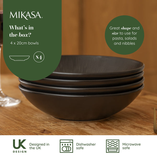 Mikasa Jardin Midnight 4-Piece Stoneware Pasta Bowl Set, 20cm, Black image 6