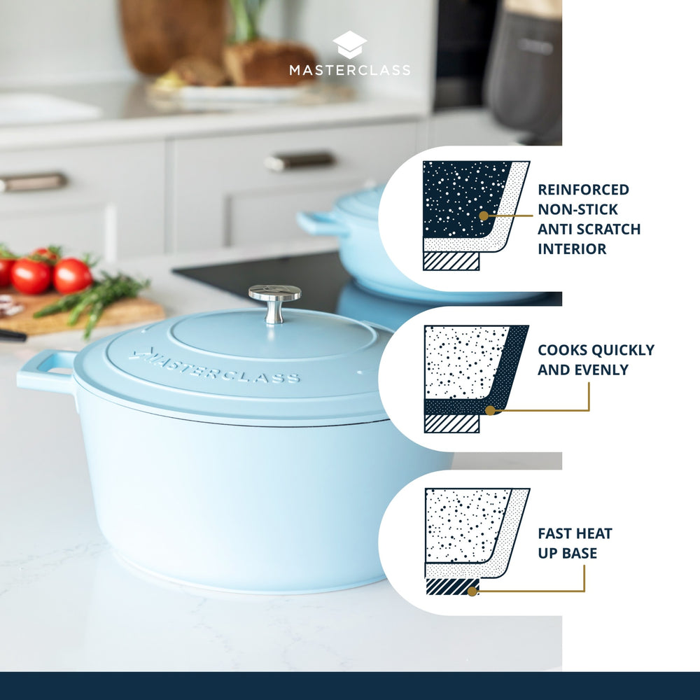 MasterClass Sky Blue Cast Aluminium Casserole Dish, 5L