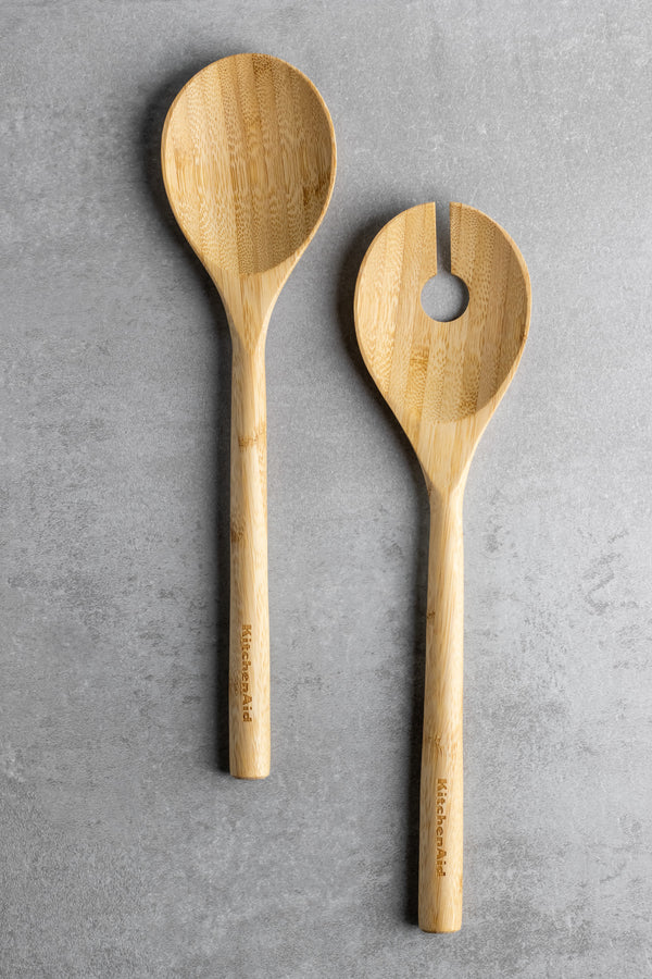 KitchenAid 30cm long Bamboo Salad Servers, Fork and Spoon image 2