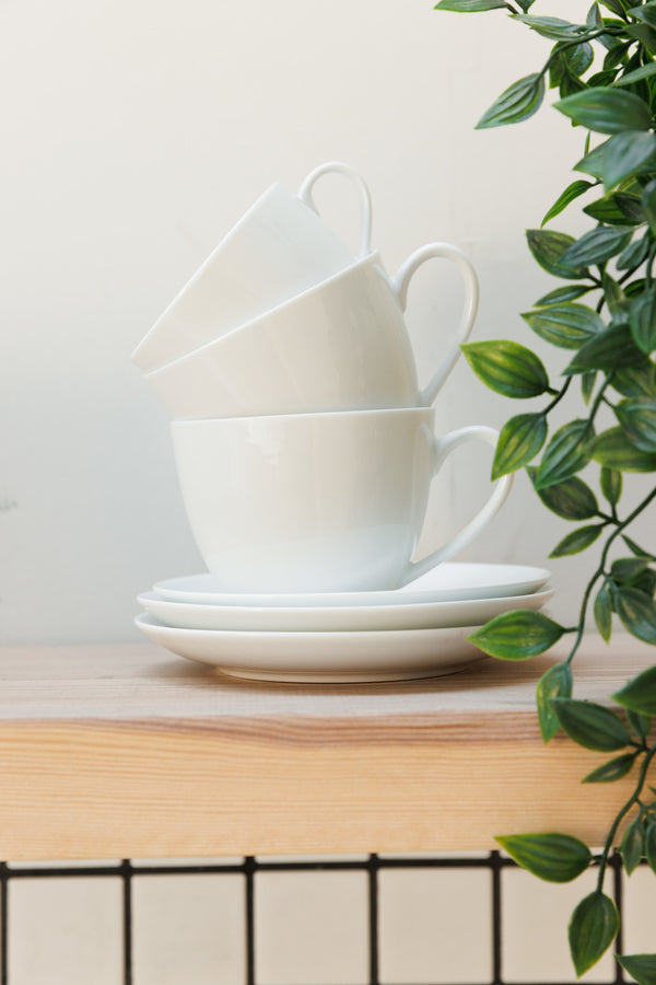 Mikasa Chalk Porcelain Cappuccino Cups and Saucers, Set of 2, 310ml, White image 5