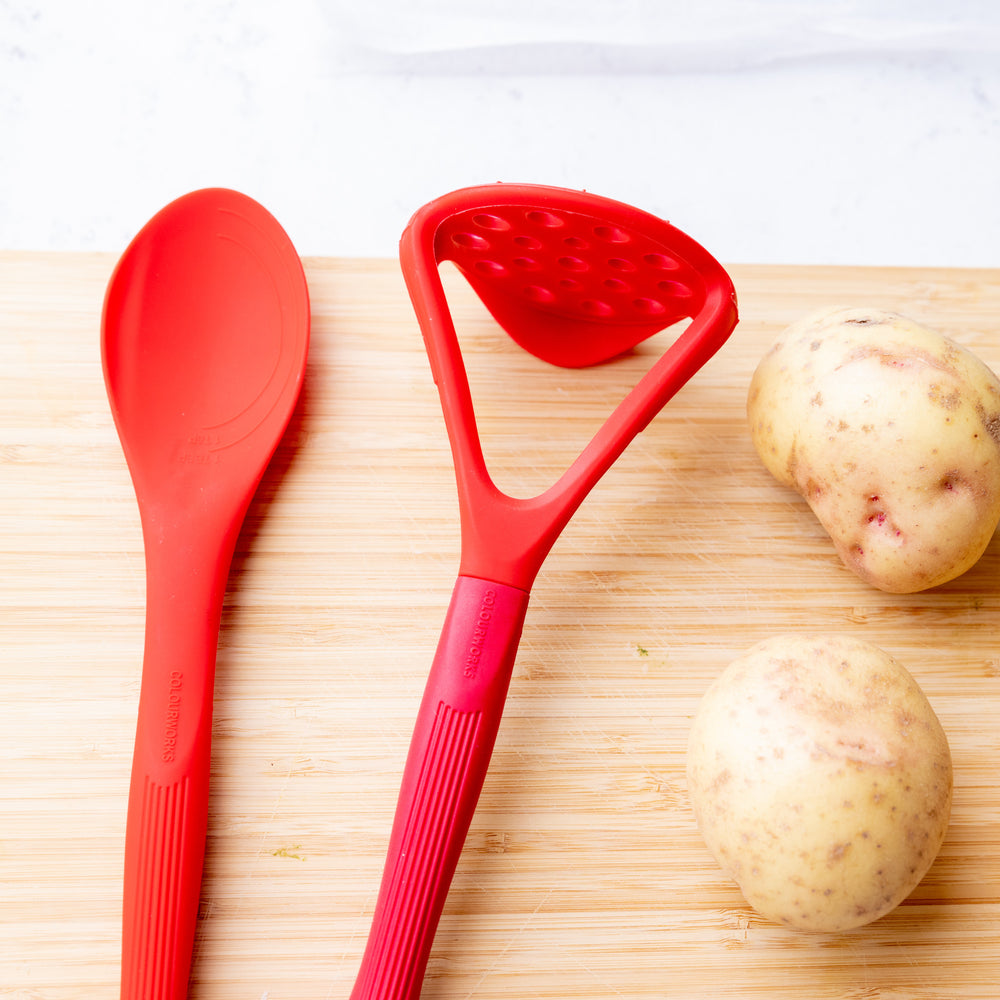 Colourworks Red Silicone Potato Masher with Built-In Scoop